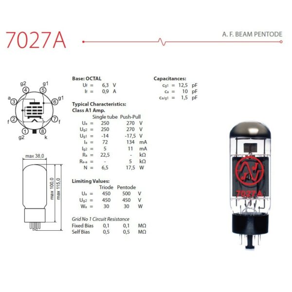 Válvula 7027 JJ datasheet y pinout